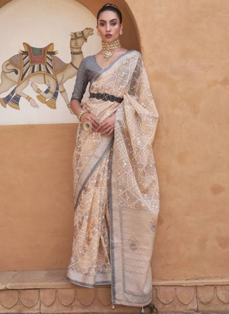Gray Colour Riwaaz Rewaa New Latest Designer Ethnic Wear Printed Pure Brasso Exclusive Saree Collection 570